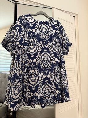 Navy & White Printed Women’s casual dress